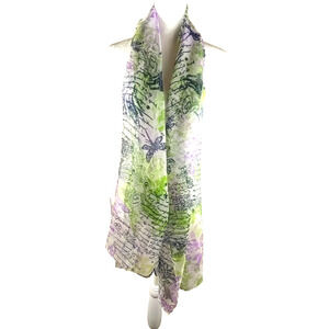 Art Scarf Library Green Black Purple Rectangle 68" X 18" Poetry Writing Sheer